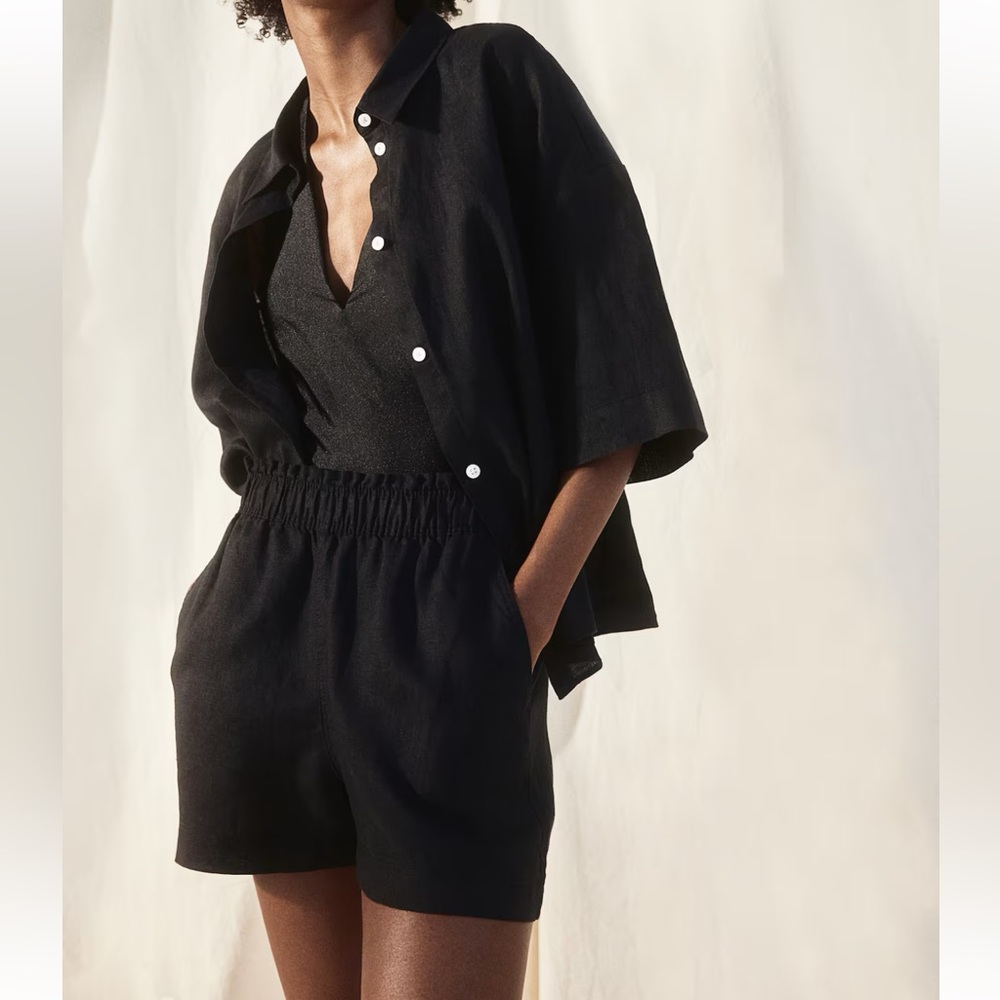 H&M LINEN HIGH WAIST SHORTS